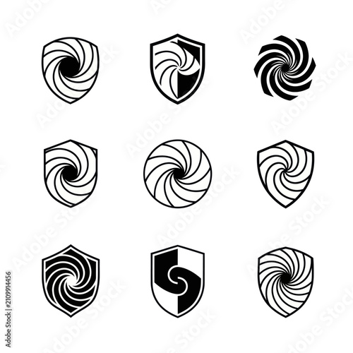 Abstract Swirl Shield Icons Set, Security Emblem Collection, Vector Design