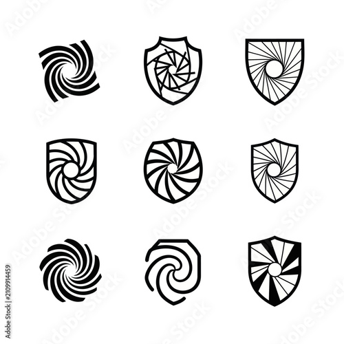 Abstract Swirl Shield Icons Set, Security Emblems, Protection Logos, Vector Graphics