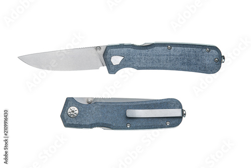 Canvastavla Modern folding pocket knife open and closed isolated on white back
