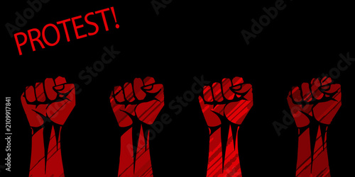 Obraz na płótnie Raised Fists Illustration With Text Bold Red And Black Graphic Design
