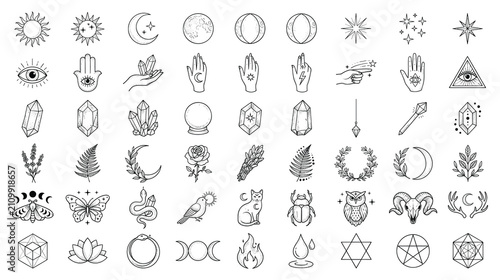 Bild auf Leinwand Esoteric symbols and magical elements vector collection.