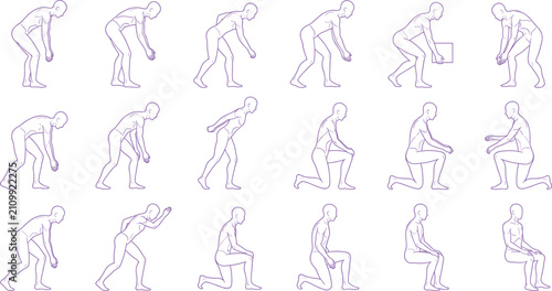 Foto Correct ergonomic lifting postures and sitting positions infographic vector set