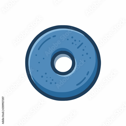 Flat vector illustration of a blue glazed donut icon. Minimalist cartoon style round doughnut with sprinkles, representing sweet bakery dessert, confectionery, breakfast food, and junk snack.