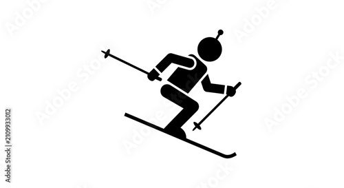 Skier icon depicts a stylized figure in a downhill pose using poles to navigate a snowy slope effectively.