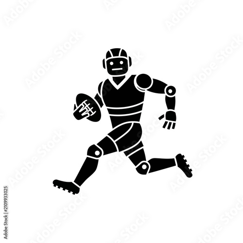 Robot football player running with a ball demonstrates how advanced technology can be applied to competitive human sports and athletic training simulations.
