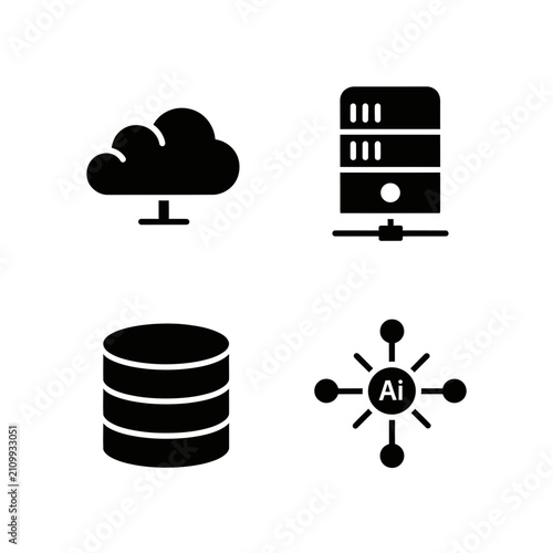 Cloud computing and server data icons represent modern digital infrastructure concepts designed for technical business applications.