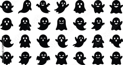 Canvas Print Black Halloween Ghost Silhouette Collection