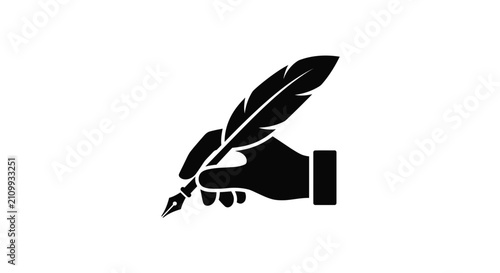 Tableau sur toile Quill pen held by a human hand symbolizes the rich history of classical literature and the timeless tradition of elegant professional writing in a modern digital world