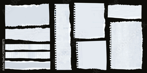 Bild auf Leinwand Torn Notebook Paper Pieces With Black Silhouette Background