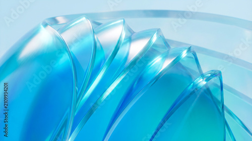 Abstract Blue Translucent Curved Glass Background