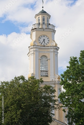 Vitebsk, Belarus, July 8, 2026. The tower of the old town hall with a clock.                               