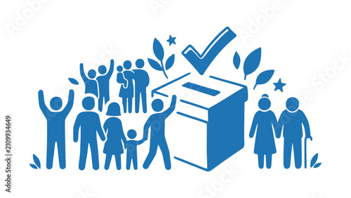 Democratic voting vector illustration with diverse citizens and ballot box with checkmark for election campaign and civic participation