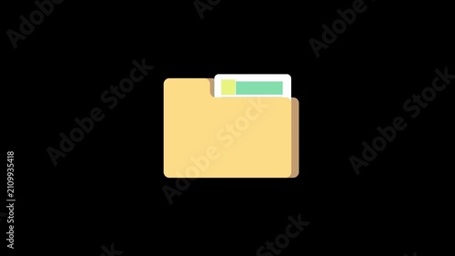 4k Folder Document Management Icon Animation on Black Background