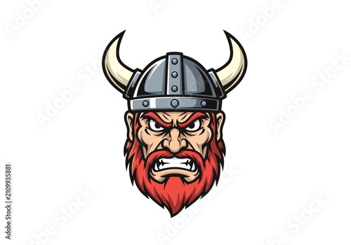 Obraz na płótnie Viking Warrior Head with Horned Helmet.