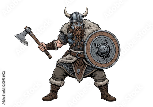 Fotografía Viking Warrior with Axe and Shield.