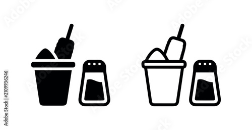 Foto Sugar Bucket and Salt Shaker Icon Set, Kitchen Seasoning Symbols, Food Preparati