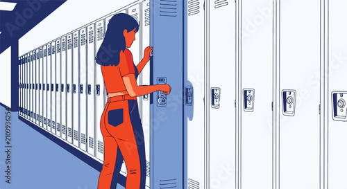 Person opening a locker in a school hallway