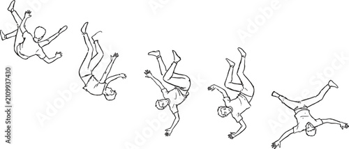 Tableau sur toile Falling person sequence outline vector illustration set on white