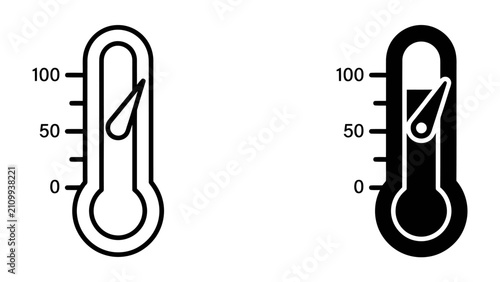 Quadro su tela Thermometer Icon Set: A pair of minimalist thermometer icons, one outlined and one solid black, representing temperature measurement and heat indication