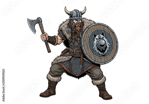 Viking Warrior with Axe and Shield.