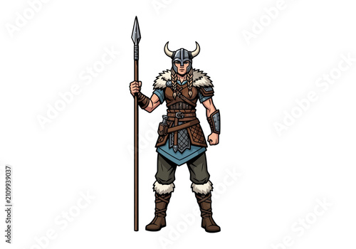 Viking Warrior with Spear and Armor.