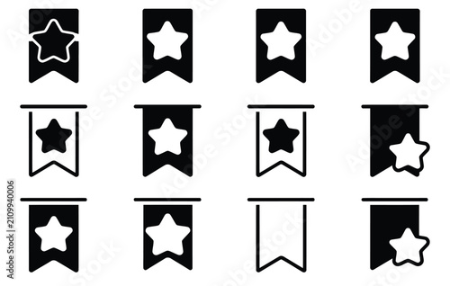 Fotografi Bookmark star icon featuring minimalist black silhouette symbols for favorites,