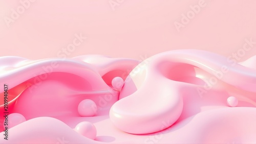 Soft pink fluid forms abstract shapes. Smooth curves, gentle waves create calming visual experience. Minimalist design, pastel tones dominate scene.
