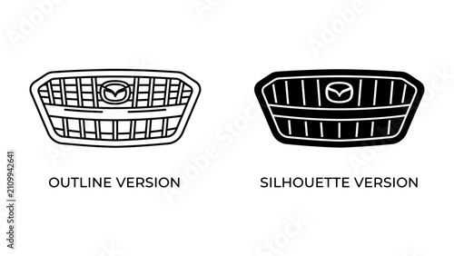 Foto Car Grille Comparison: Two distinct styles of car front grilles, an outline version and a silhouette version, are presented side-by-side for comparison, showcasing design elements
