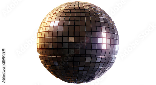 3d icon of a reflective disco ball with many small square mirrors isolated on transparent background