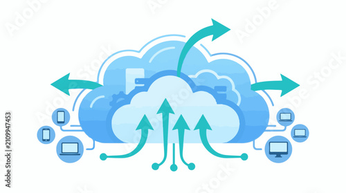 Digital cloud computing network connecting various devices with data flow