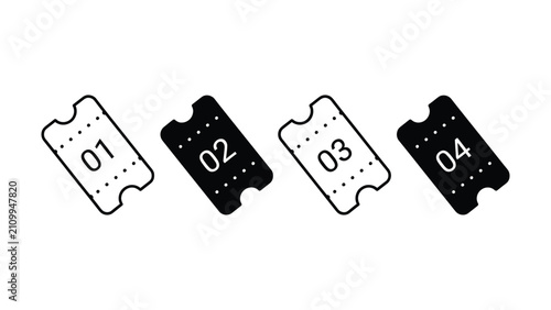 Fotografía Four numbered perforated ticket stubs with dotted pattern design