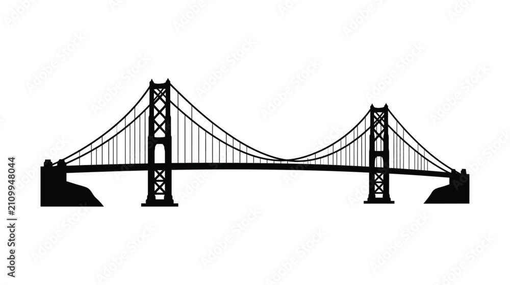 Fototapeta premium Golden Gate Bridge Silhouette Against White Background