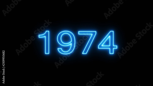 Neon blue light number 1974 shining in darkness isolated on black background wallpaper.