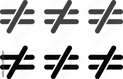 Foto Not equal sign icon set with math inequality mathematical equation symbols logic
