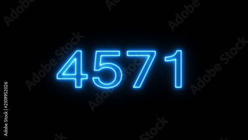 фотографія Digital blue neon number four thousand five hundred seventy one luminous on black backdrop