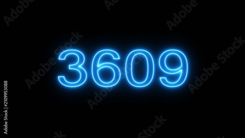 Canvastavla Glowing blue neon digits thirty six zero nine shimmering on solid black background design