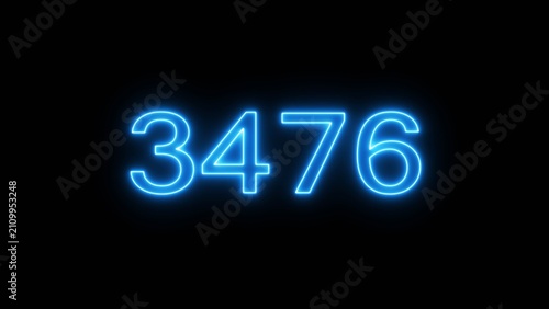 Canvastavla Vivid blue neon number thirty four seventy six shining against dark empty space background