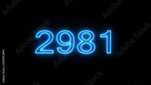 Canvastavla Vibrant blue neon number 2981 glowing on black background for digital display and tech style