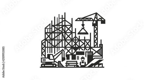 Photography Construction Site with Heavy Machinery.