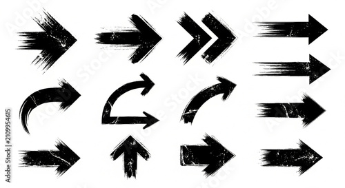 Grunge Arrow Collection - Black Brush Strokes on White Background