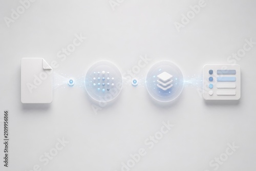 Abstract workflow automation concept with digital file processing and data management