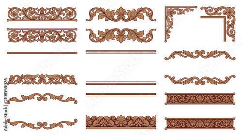 Ornate Floral Borders and Corner Elements for Design
