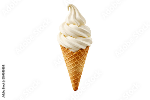 Vanilla soft serve ice cream cone isolated PNG, classic swirl ice cream waffle cone on transparent background, sweet summer treat mockup