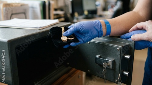 Nurse Placing a Patient Valuables into a Locked Hospital Safe Box during Admission