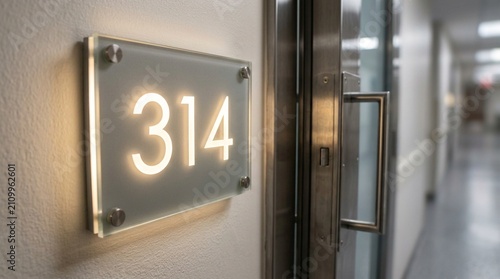 Close-up of a Room Number Sign Glowing Softly beside a Newly Assigned Patient Room Doorway