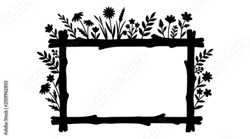 Wildflower and Twig Silhouette Frame Border