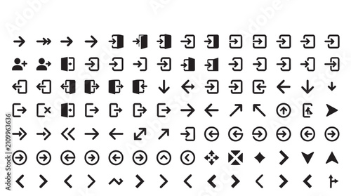 Obraz na płótnie A comprehensive collection of black pixel arrow featuring various directional in