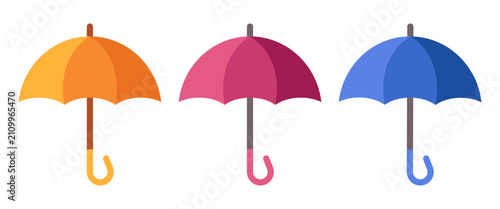 Umbrella icon set. Vector hand drawn clipart isolated on white background.
