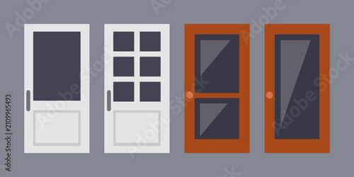 Door icons. Vector hand-drawn set of icons isolated on white background.