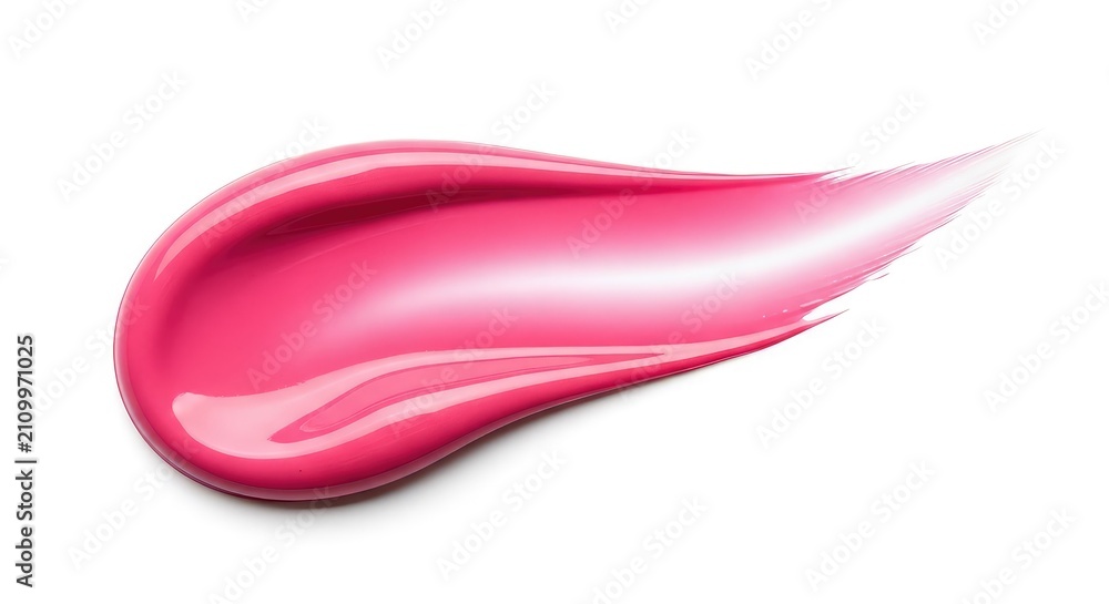 Fototapeta premium A thick smear of glossy pink lipgloss displayed on a clean white background, showcasing its smooth texture and high-shine finish clearly, hydrating, gooey, stroke